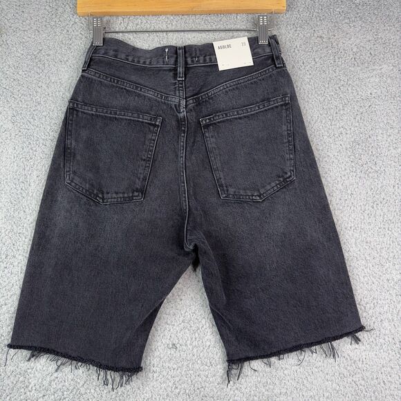 Agolde 90s Bermuda Shorts Women’s 23 Black Denim Raw Hem Mid Rise NWT - Picture 8 of 16